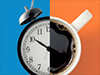 conceptual image of an alarm clock and a coffee mug intersecting