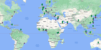 Map of where International Visiting Scholars are from