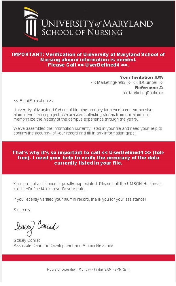Email about alumni verification project