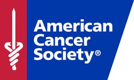 American Cancer Society on a blue background with medical staff
