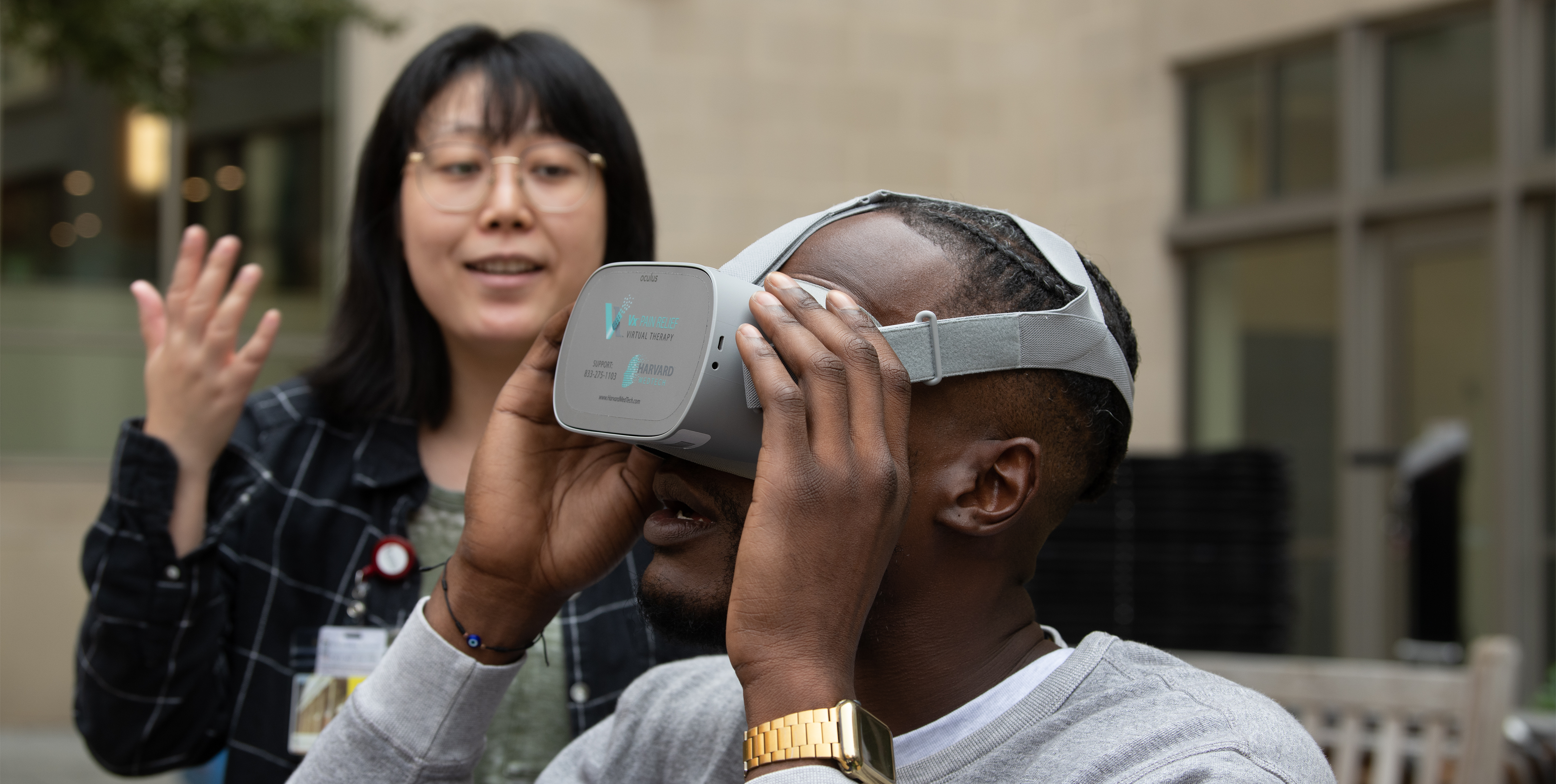 Man uses virtual reality headset