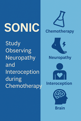 Study Observing Neuropathy and Interoception during Chemotherapy, with chemistry bottle, foot, heart, and brain icons