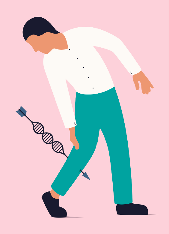 illustration of a man being punctured with an arrow that looks like a gene