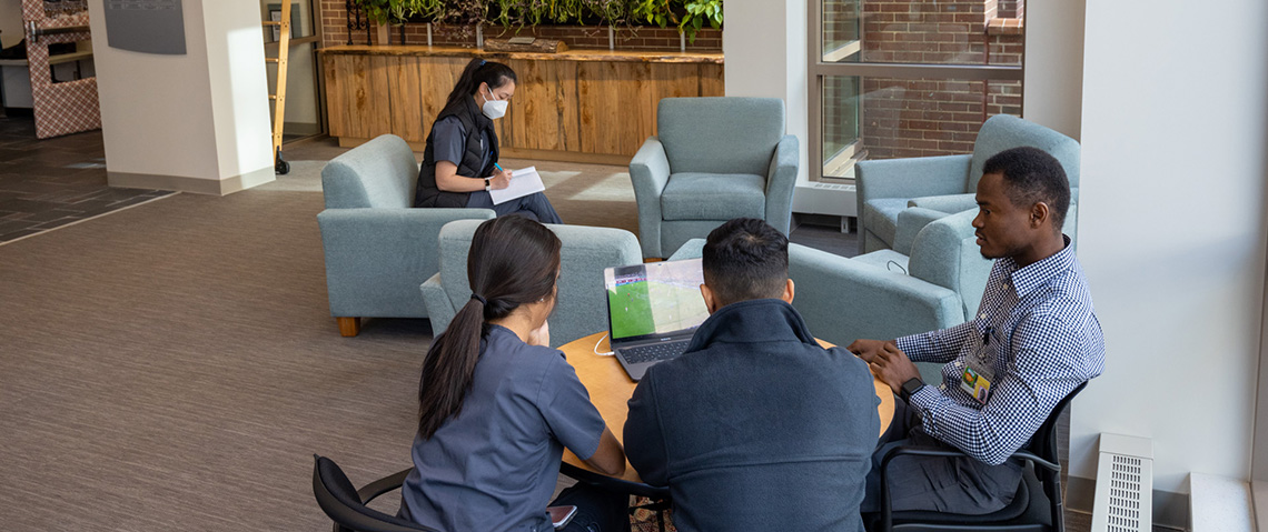 Students sit in a lounge studying together