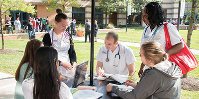 students studying outside at the Shady Grove campus