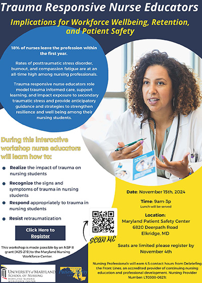 Event flyer for the Nov. 14 2024 Trauma-Informed Nurse Leadership